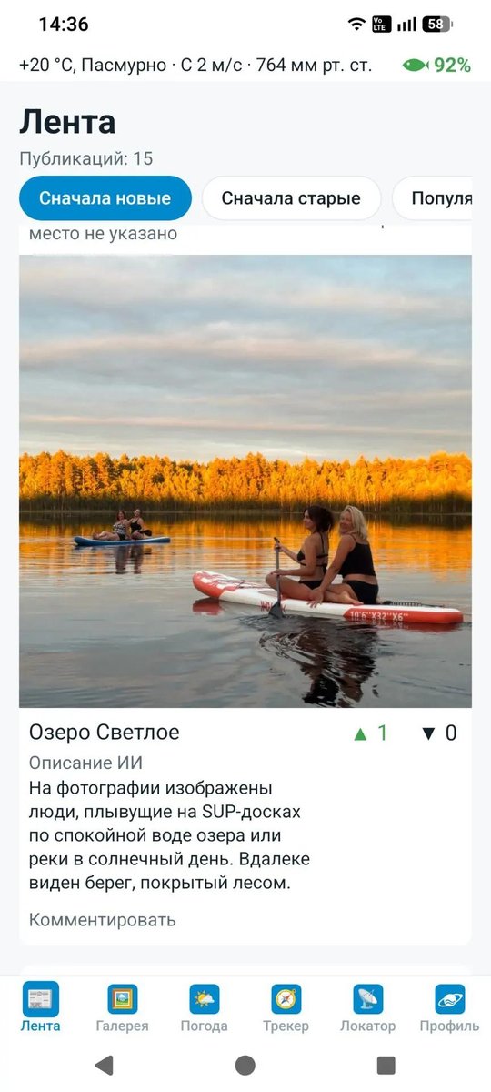 Лента: снимок с озера с описанием ИИ